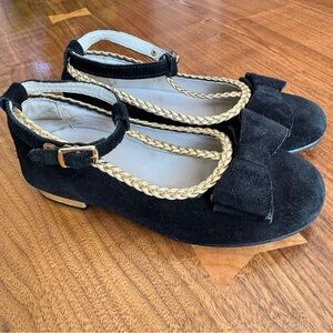 Girl's Empress Noir Suede Bow Mary Jane Dress Flats. Euro Size 30 / US 1…